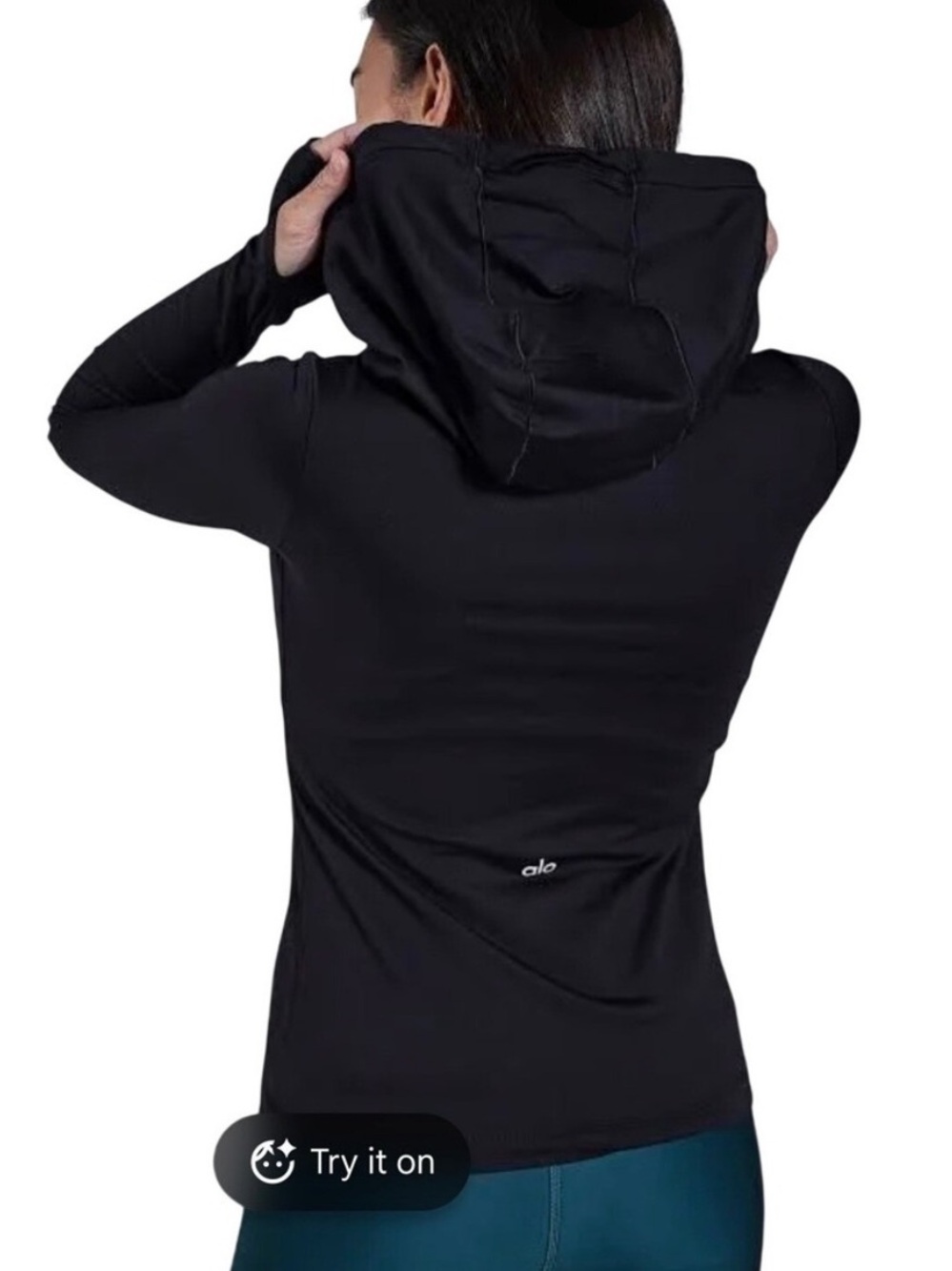 Alo Yoga Alosoft Hooded Runner Long Sleeve Black Athletic Top Size Small - Picture 9 of 16